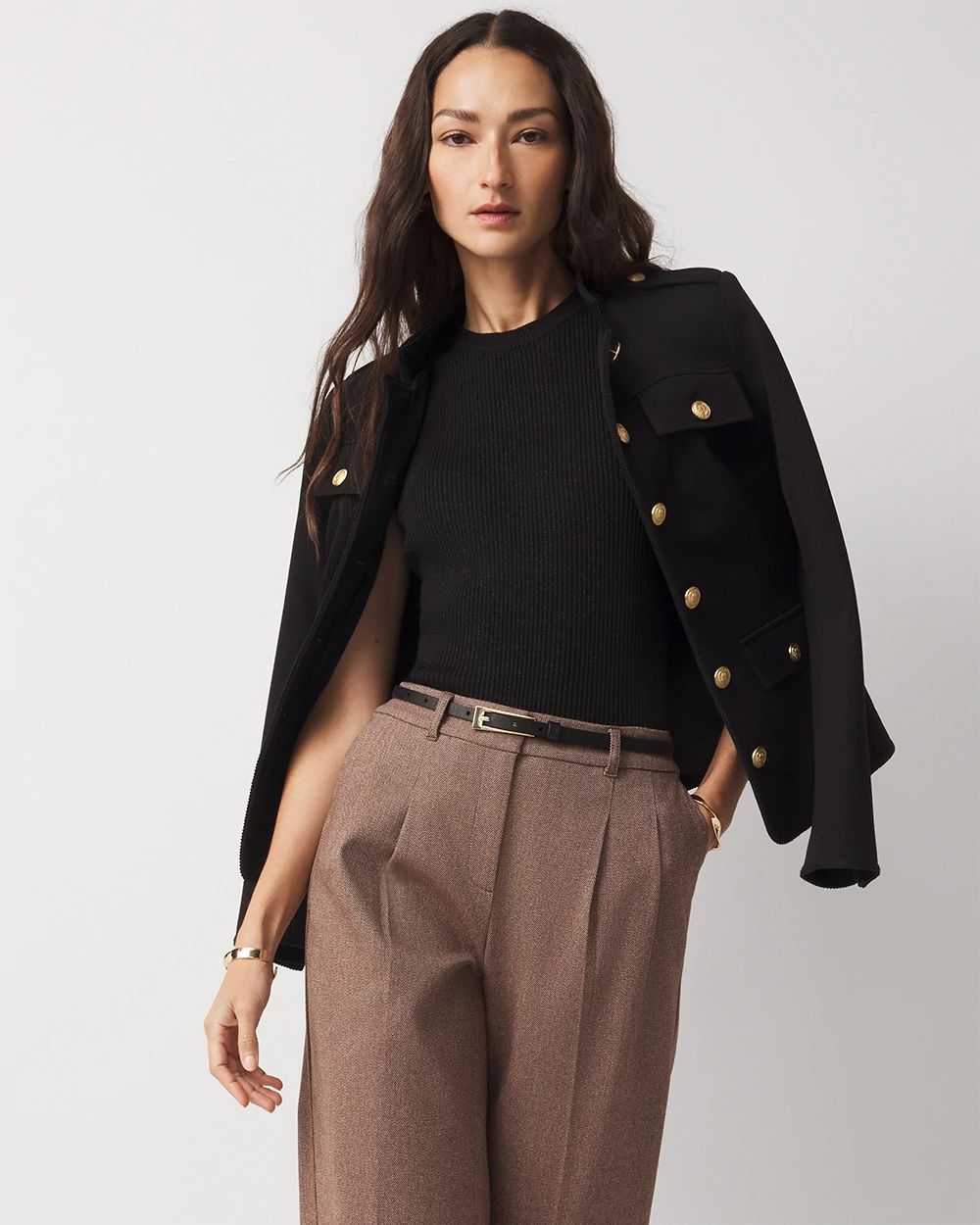 High-Rise Belted Tweed Wide-Leg Pant | White House Black Market